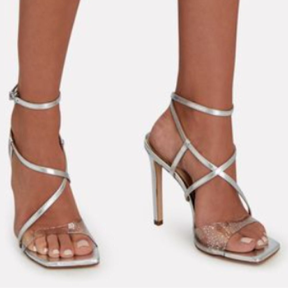 Schutz Size 9 1/2 Silver Aisha Leather & Vinyl Sandal NWT - Picture 3 of 11